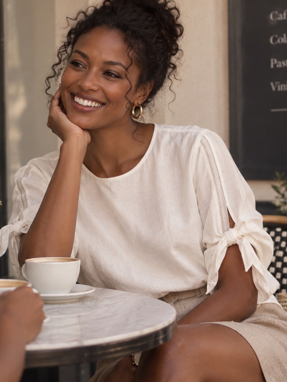 Rosetta Getty White Tie-Sleeve Cotton Blouse